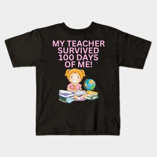 MY TEACHER SURVIVED 100 DAYS OF ME FUNNY CUTE KAWAII SCHOOL GIRL Kids T-Shirt